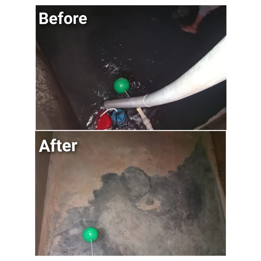 Before and after tank cleaning — Rana Jee’s service team